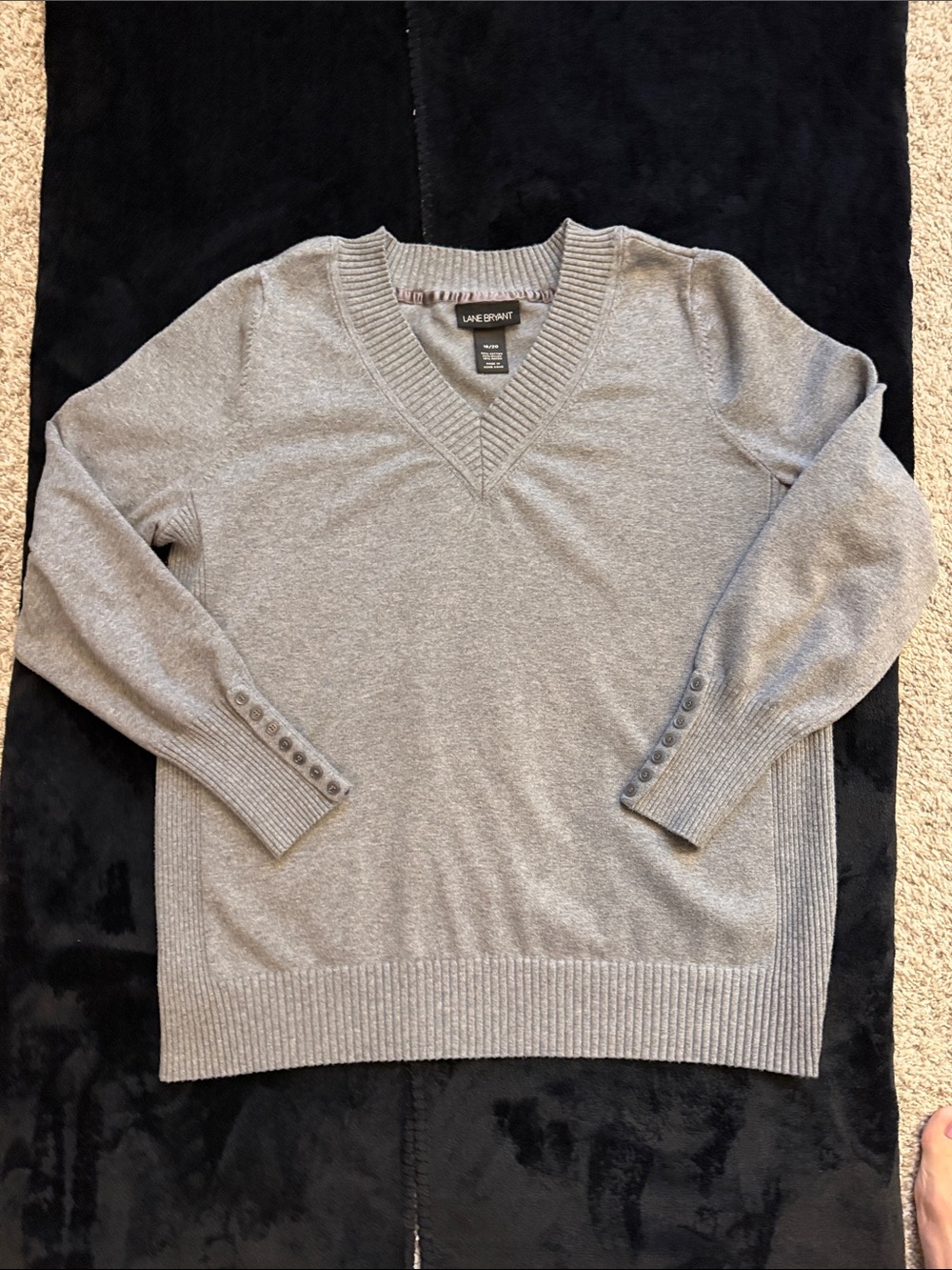Lane Bryant Men's Gray V-Neck Sweater with Button Cuffs